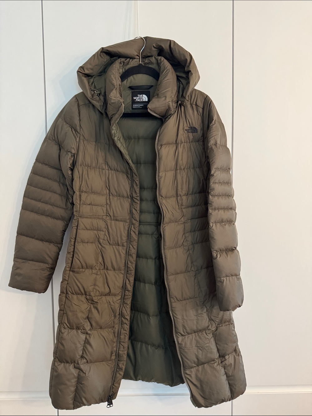The North Face Women's Long Hooded Down Coat — Olive Green Medium
